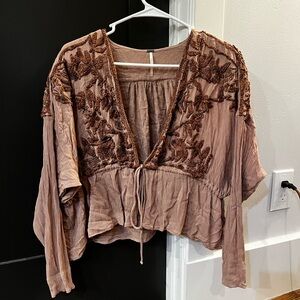 Free People Embroidered Brown Women's Top
